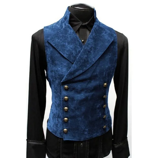 Double Breasted Gothic Steampunk Velvet Stand Collar Men Vest