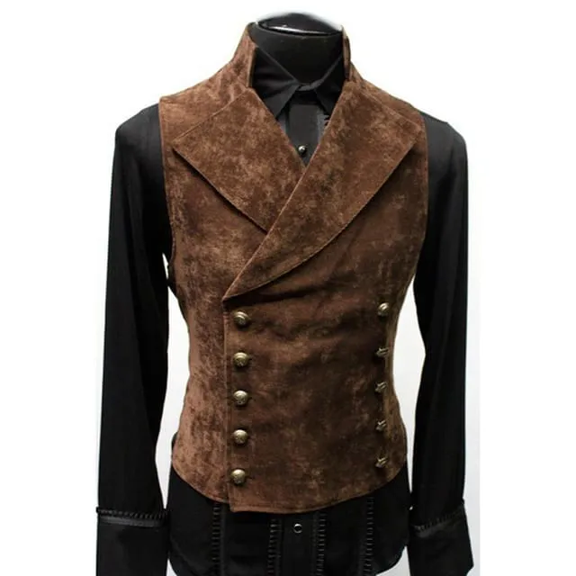 Double Breasted Gothic Steampunk Velvet Stand Collar Men Vest