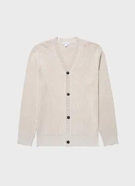 Men's Textured Knit Cardigan in Ecru