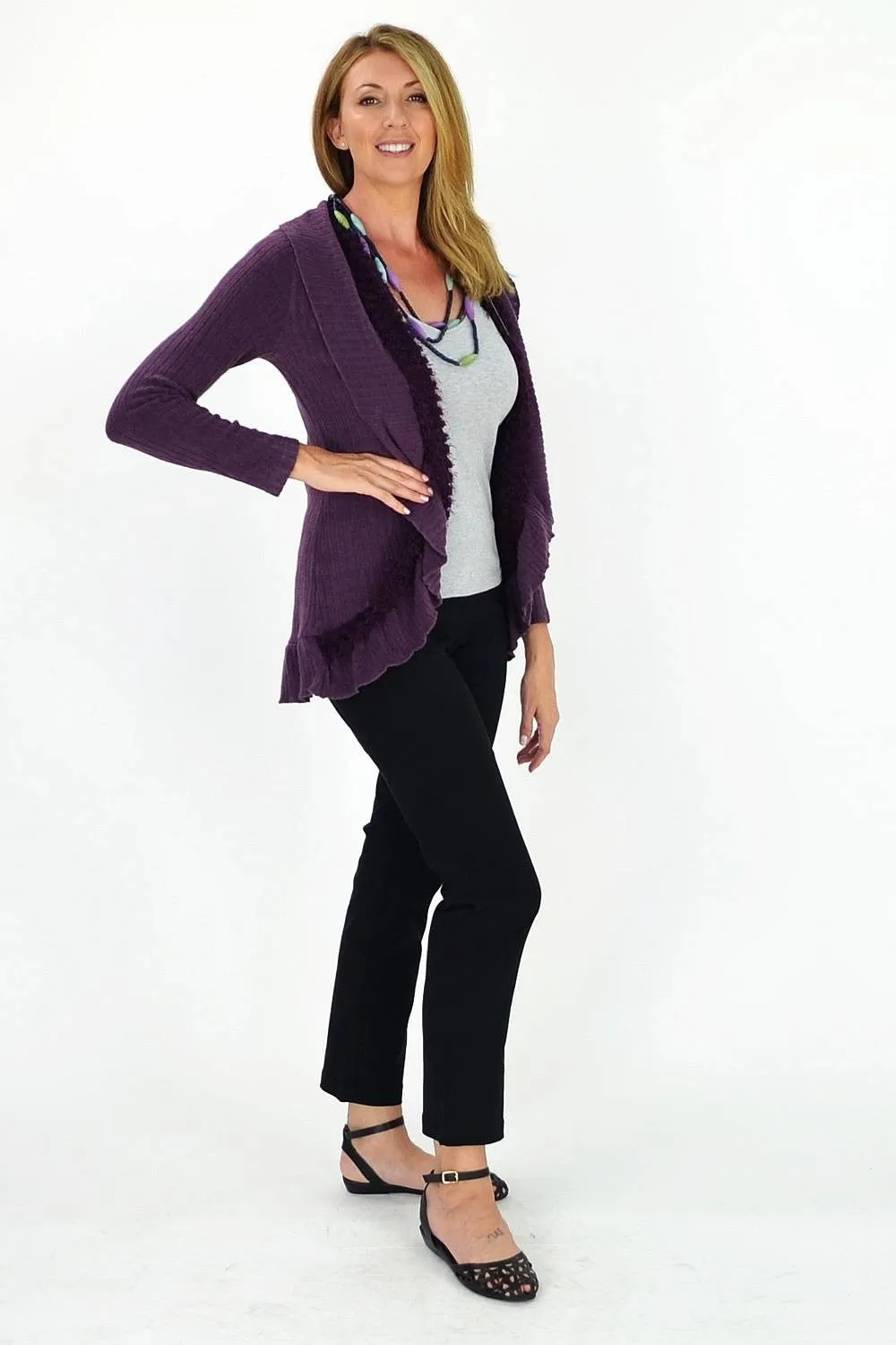 Purple Frilled Hem Cardigan